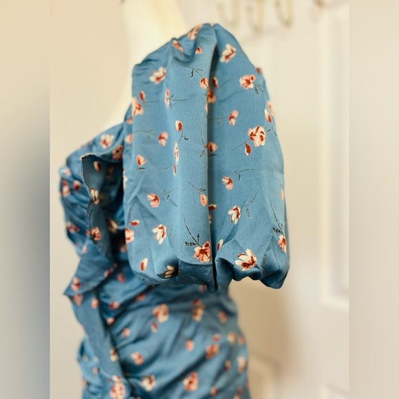 ASTR The Label Elegant Blue Floral Puff Sleeve‎ Fitted Dress Women's Medium - Picture 8 of 12